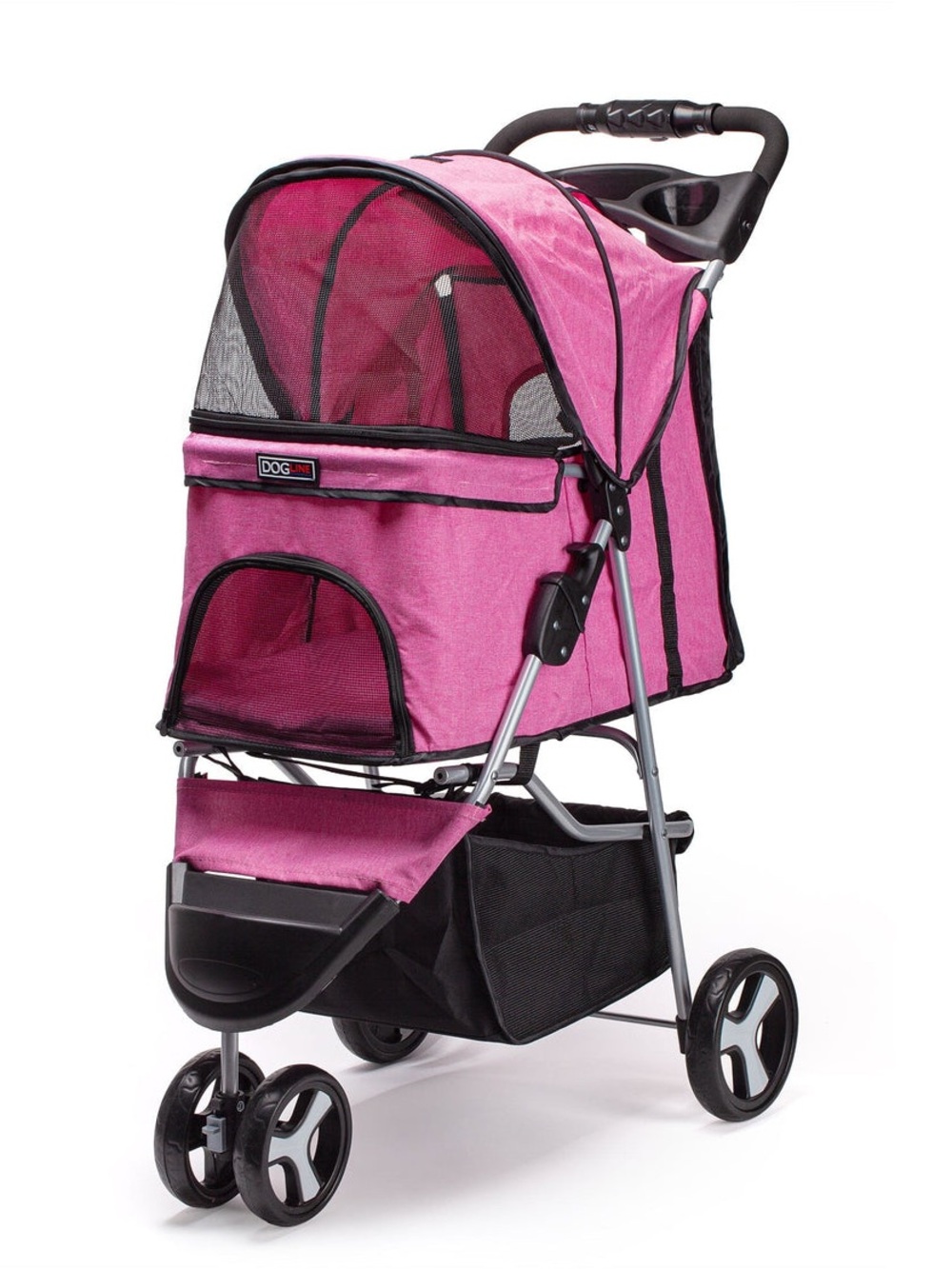 Dogline Casual Pink Pet Stroller with Mesh Canopy & Drink Holder